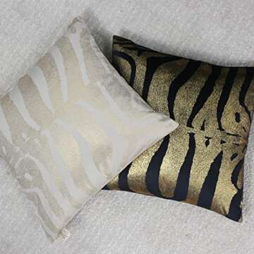 INSPI DECOR Cream White and Gold Pillow Covers Super Soft Velvet Tiger Pattern Throw Pillow Covers 18x18 Inch – Set of 2