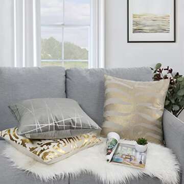 INSPI DECOR Cream White and Gold Pillow Covers Super Soft Velvet Tiger Pattern Throw Pillow Covers 18x18 Inch – Set of 2