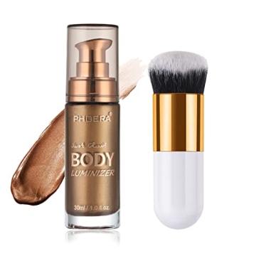 Waterproof Body Shimmer Oil with Makeup Brush Glistening Bronze