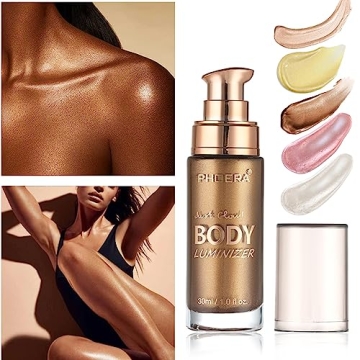 Waterproof Body Shimmer Oil with Makeup Brush Glistening Bronze