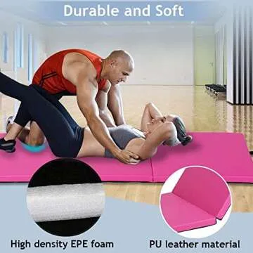 Gymnastics Mat for Kids Adults, Folding Extra Thick Tumbling Mats for Home Gym, 6’x2’ Anti-Tear Lightweight Exercise Mat with Carrying Handles, Crash Panel Mat, Pink