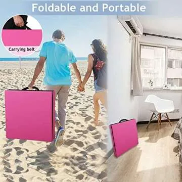 Gymnastics Mat for Kids Adults, Folding Extra Thick Tumbling Mats for Home Gym, 6’x2’ Anti-Tear Lightweight Exercise Mat with Carrying Handles, Crash Panel Mat, Pink