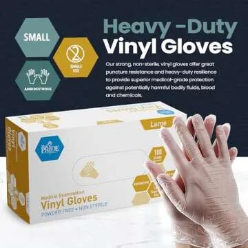 MED PRIDE Medical Vinyl Examination Gloves (Large, 100-Count) Latex & Rubber Free, Ultra-Strong, Cle...