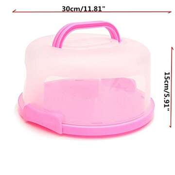 Plastic Round Cake Box Carrier Handle Pastry Storage Holder Dessert Container Cover Case Birthday Wedding Party Cake Accessories Pink