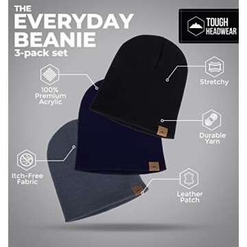Tough Headwear Daily Knit Beanie - Beanies Hats for Men - Winter Hats for Men & Women - Warm Knitted Hats for Cold Weather & Stocking Cap