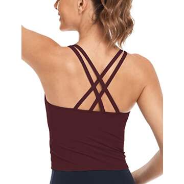 HeyNuts Longline Zeal Sports Bras for Women, Medium Impact Wirefree Yoga Bras Padded Workout Tank Tops Crisscross Back Crop Tops Cassis S