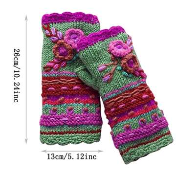 UpdateClassic Vintage Multicolor Knitted Gloves With Floral Fingerless Gloves Knit Gloves For Girls Women Warm Hand Warmers
