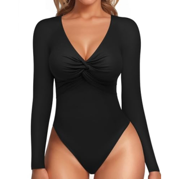 MANGOPOP Women’s Deep V Neck Twist Bodysuit