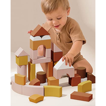 Tiny Land Wooden Building Blocks for Toddlers 1-3 - Safe & Colorful
