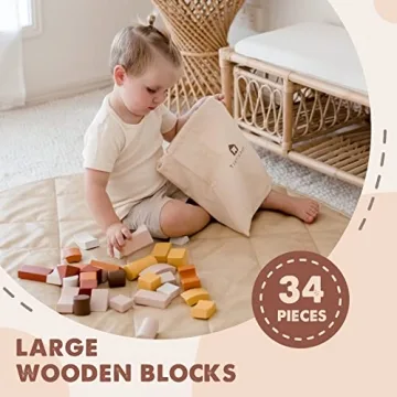 Tiny Land Wooden Building Blocks for Toddlers 1-3 - Safe & Colorful