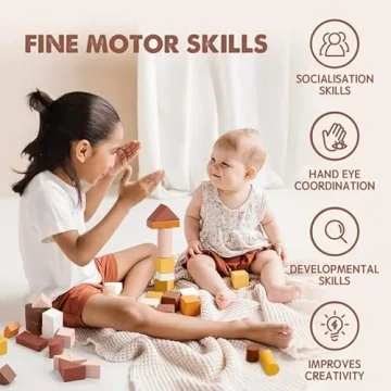 Tiny Land Wooden Building Blocks for Toddlers 1-3 - Safe & Colorful