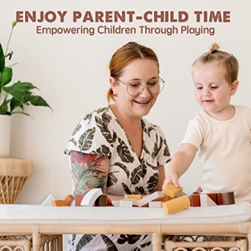 Tiny Land Wooden Building Blocks for Toddlers 1-3 - Safe & Colorful