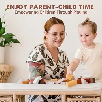 Tiny Land Wooden Building Blocks for Toddlers 1-3 - Safe & Colorful