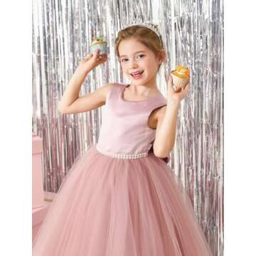 MCieloLuna Backless Bow-Knot Flower Girl Dresses for Wedding Birthday Party First Communion Dress Tulle Princess Pageant Ball Gowns Pink Size 8
