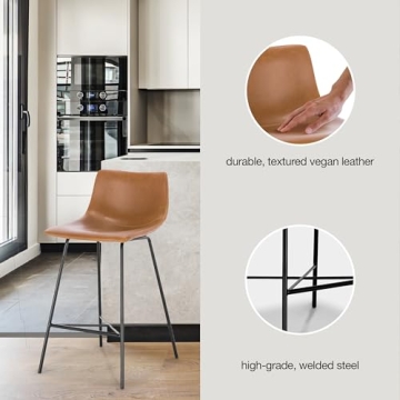 Poly and Bark Counter Stool 24 inches - Counter Height Bar Stools Set of 3 - Sturdy Kitchen Stools with Backs - Comfortable Bar Chair - Modern Countertop-High Chairs, Kitchen Island Barstools – Tan