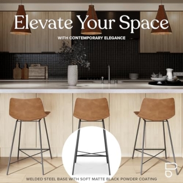 Poly and Bark Counter Stool 24 inches - Counter Height Bar Stools Set of 3 - Sturdy Kitchen Stools with Backs - Comfortable Bar Chair - Modern Countertop-High Chairs, Kitchen Island Barstools – Tan