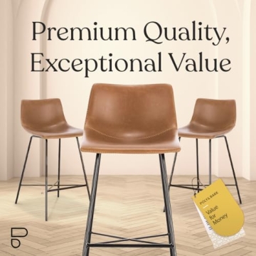 Poly and Bark Counter Stool 24 inches - Counter Height Bar Stools Set of 3 - Sturdy Kitchen Stools with Backs - Comfortable Bar Chair - Modern Countertop-High Chairs, Kitchen Island Barstools – Tan