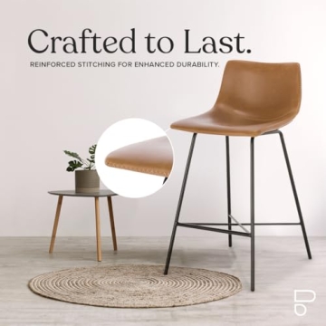 Poly and Bark Counter Stool 24 inches - Counter Height Bar Stools Set of 3 - Sturdy Kitchen Stools with Backs - Comfortable Bar Chair - Modern Countertop-High Chairs, Kitchen Island Barstools – Tan