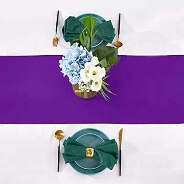 YUHX Pack of 10 Satin Table Runner 12 x 108 Inches Long,Purple Table Runners for Wedding, Birthday P...