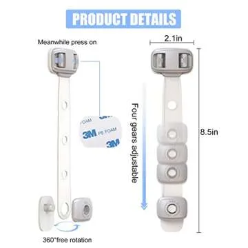 Fridge Locks,Refrigerator Door Lock,Child Proof Safety Cabinet Lock with Strong 3M Adhesives,Fridge Locks for Kids,Adjustable Strap Multi-Purpose for Cabinet,Drawers,Freezer,Oven (2 Count (Pack of 1))