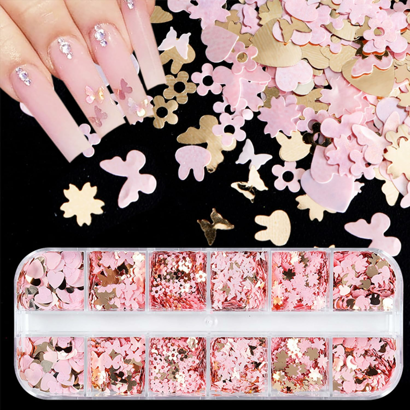 Cute Nail Glitter Sequins - 12 Grids Nail Art Supplies