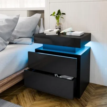 Modern HOMMPA LED Nightstand with Remote & Drawers