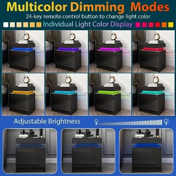 Modern HOMMPA LED Nightstand with Remote & Drawers