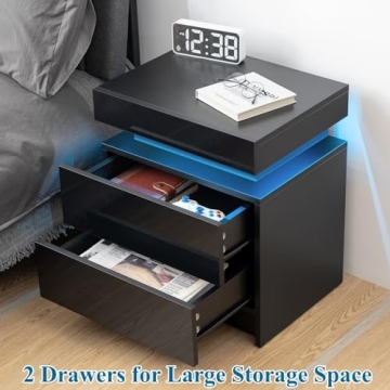 Modern HOMMPA LED Nightstand with Remote & Drawers