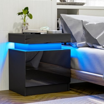 Modern HOMMPA LED Nightstand with Remote & Drawers