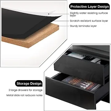 Modern HOMMPA LED Nightstand with Remote & Drawers