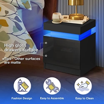 Modern HOMMPA LED Nightstand with Remote & Drawers