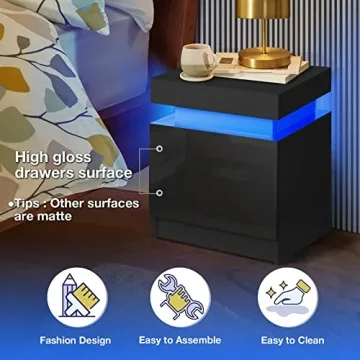 Modern HOMMPA LED Nightstand with Remote & Drawers