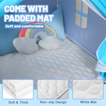 Wilwolfer Kid Tent with Mat, Star Lights - Kids Play Tents for Toddlers Kids Tents Indoor Playhouse - Princess Tent for Girls Toy House Gift (Blue with Cloth)