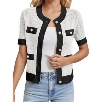 LCXWFE Women’s Cropped Cardigan - Chic Button-Down Tweed Knitwear with Pockets