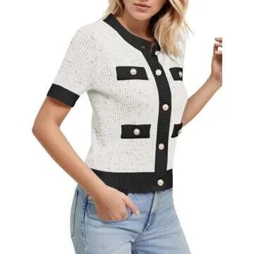 Stylish LCXWFE Women's Cropped Cardigan Sweater with Pockets