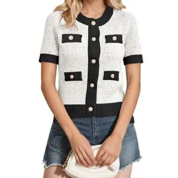 Stylish LCXWFE Women's Cropped Cardigan Sweater with Pockets