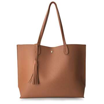 Minimalist Clean Cut Pebbled Faux Leather Tote Womens Shoulder Handbag (Brown)