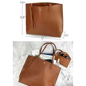 Minimalist Clean Cut Pebbled Faux Leather Tote Womens Shoulder Handbag (Brown)