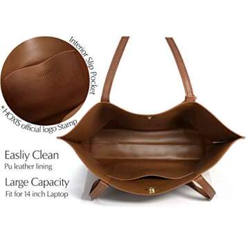 Minimalist Clean Cut Pebbled Faux Leather Tote Womens Shoulder Handbag (Brown)