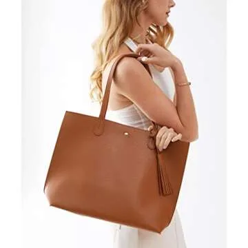 Minimalist Clean Cut Pebbled Faux Leather Tote Womens Shoulder Handbag (Brown)