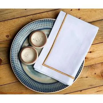 White Napkins with Gold Trim, Gold Napkin Set of 4, 100% Pure Cotton, Cloth for Hotels, Weddings, Cotton Table - Reusable Washable - Lunch Dinner Party Celebration Decorative Napkin 18x18