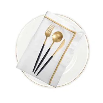 White Napkins with Gold Trim, Gold Napkin Set of 4, 100% Pure Cotton, Cloth for Hotels, Weddings, Cotton Table - Reusable Washable - Lunch Dinner Party Celebration Decorative Napkin 18x18