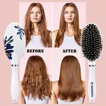 Hair Brush, Boar Bristle Hair Brushes for Women Kids Thick Curly Wet Dry Hair, Smoothing Detangling Hairbrush Adds Shine and Improves Hair Texture, Hair Comb and Giftbox Included