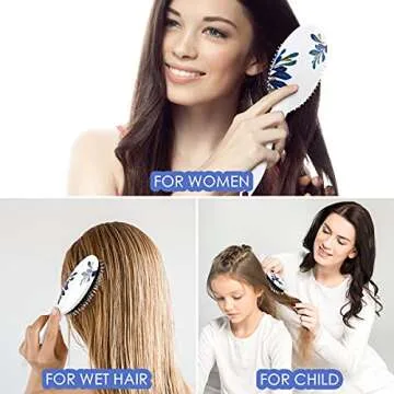 Hair Brush, Boar Bristle Hair Brushes for Women Kids Thick Curly Wet Dry Hair, Smoothing Detangling Hairbrush Adds Shine and Improves Hair Texture, Hair Comb and Giftbox Included