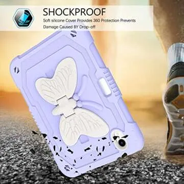 BENTOBEN for iPad Mini 7 A17 Pro Case, for iPad Mini 7th/6th Generation Case (2024/2021) with Pencil Holder Kickstand Heavy Duty Shockproof Bumper Protective Girl Boy Kids Tablet Cover, Purple Design