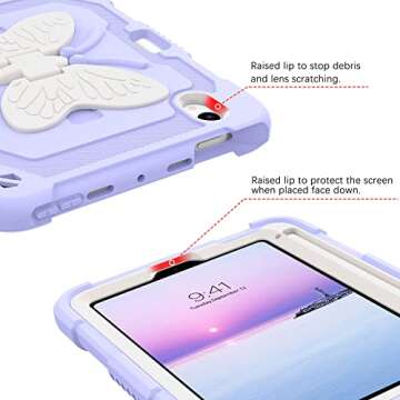 BENTOBEN for iPad Mini 7 A17 Pro Case, for iPad Mini 7th/6th Generation Case (2024/2021) with Pencil Holder Kickstand Heavy Duty Shockproof Bumper Protective Girl Boy Kids Tablet Cover, Purple Design