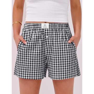 ANRABESS Women's Gingham Boxer Shorts - Summer Lounge & Sleep Shorts