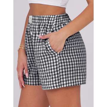 ANRABESS Boxer Shorts Women Gingham Plaid Casual Summer