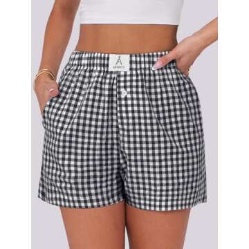 ANRABESS Boxer Shorts Women Gingham Plaid Casual Summer