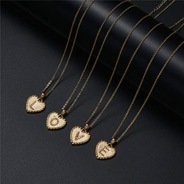 IEFSHINY Heart Initial Necklace for Women - 14K Gold Filled